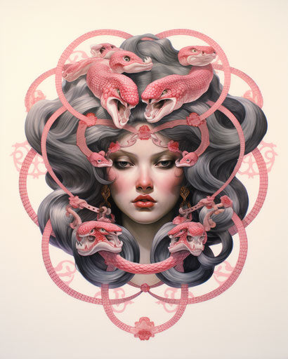 Vintage medusa with snakes on her head