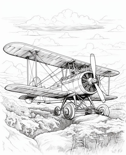 Coloring pages: first airplane, iconic imagery style