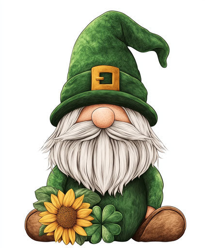 St. Patrick's Day Gnome, Green Hat Sunflowers Shamrock