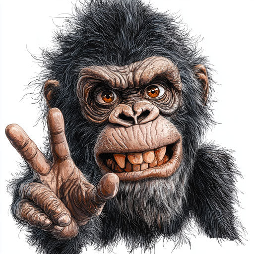 Humorous caricature of a gorilla with exaggerated bushy eyebrows