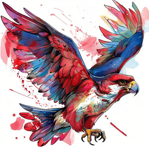 Playful cartoon-style hawk tattoo design with bright colors
