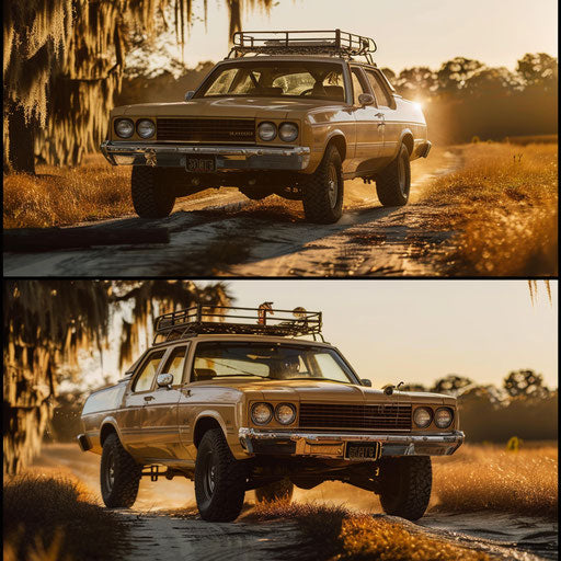 Exploring the savannah in a 1976 Malibu Classic safari edition