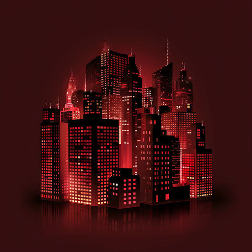 Realistic building silhouette on rich burgundy background