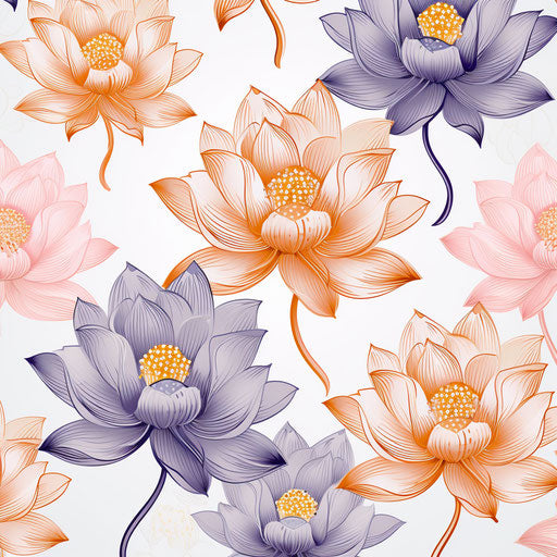 Lotus flowers on white background in oriental style