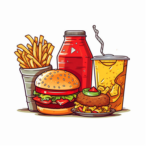 Minimalist junk food clipart on white background