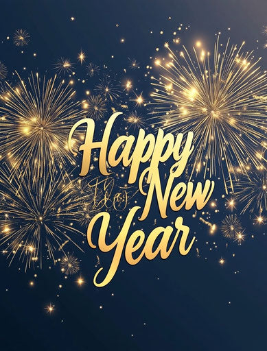 Happy New Year with fireworks in the background