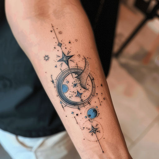 Mystical curse mark with moon phase and stars