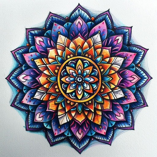 Colorful mandala pattern in circle tattoo
