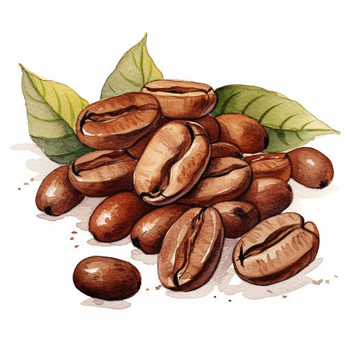 Coffee bean artwork resembling oil painting, on white backdrop