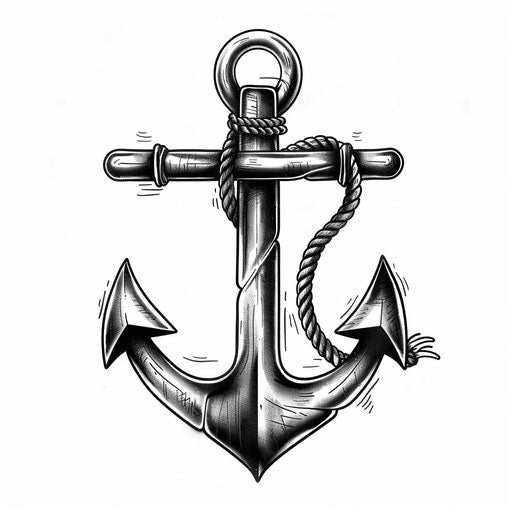 Bold black anchor sailor tattoo on white background