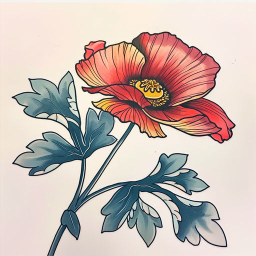 Poppy tattoo in traditional Japanese style