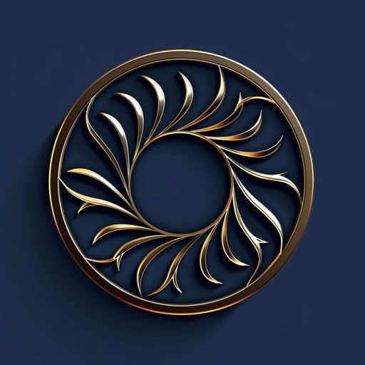 Luxury round logo with metallic finish on navy blue background