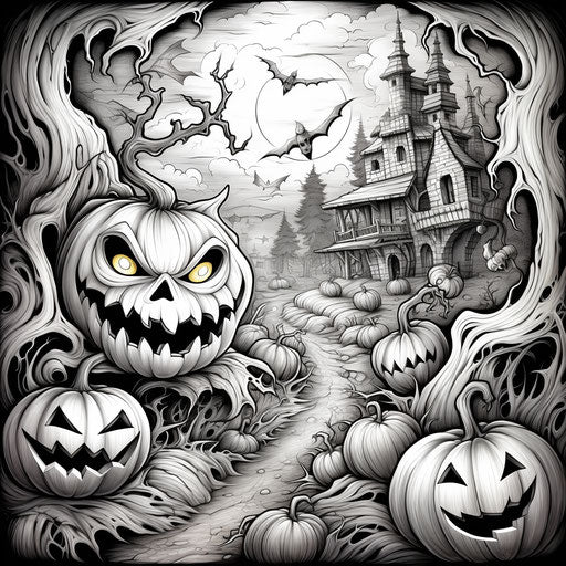 Printable Halloween coloring pages with cute pumpkins and bats