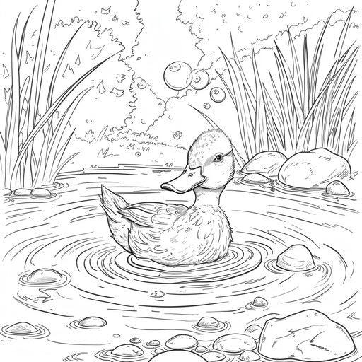 Playful duck blowing bubbles in a calm pond