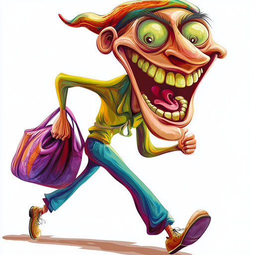 Humorous caricature of a human body with exaggerated human characteristics