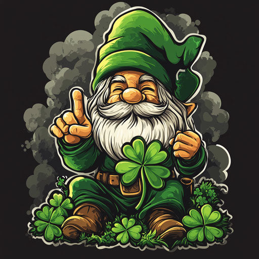 Gävle gnome with clover and peace sign on dark background