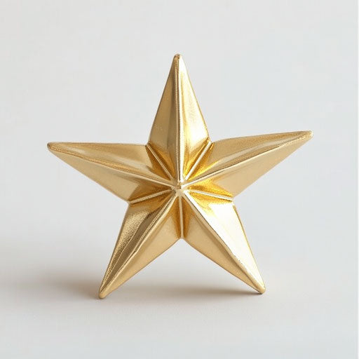 3D golden star on flat white background, isolated clipart