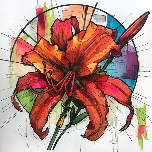 Red spider lily stained glass tattoo sketch