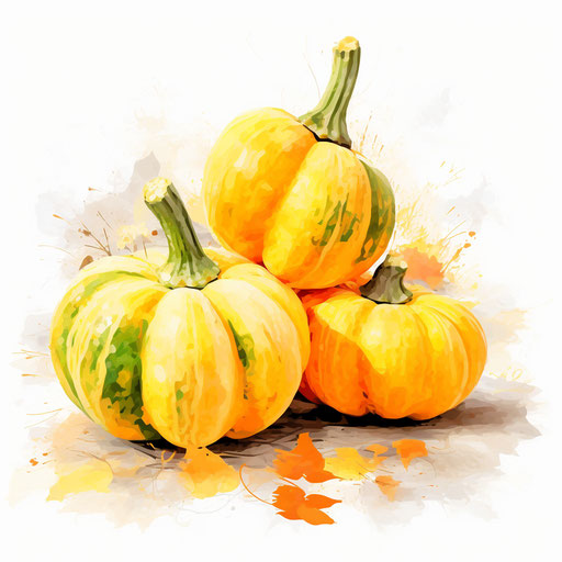 Squash clipart in the style of Impressionistic Art, on white background