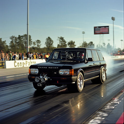 Modified Range Rover at drag strip starting line