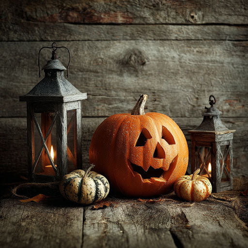 Festive Halloween Display with Pumpkin and Lanterns