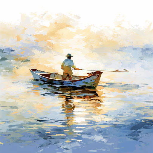 Fishing clipart in the style of Impressionistic Art, on white background