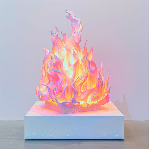 Fire on white background, gender-bending icon, vibrant cartoon