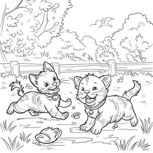 Cat and dog playing together in the park