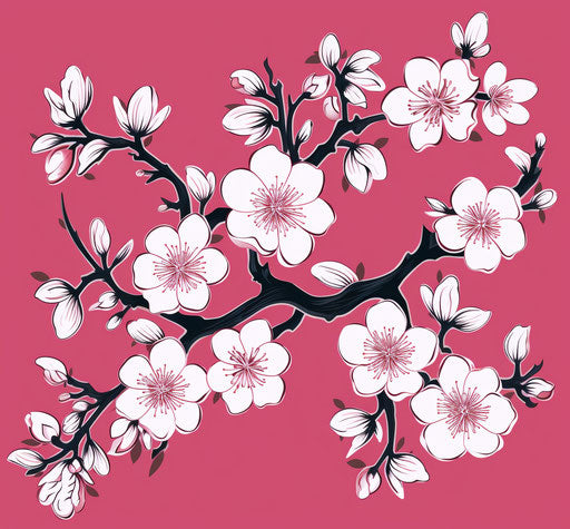 Cherry blossom with vector in dark pink style