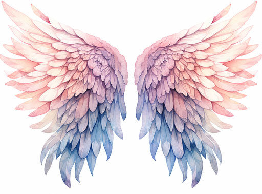 Colorful angel wings, vintage watercolor illustration
