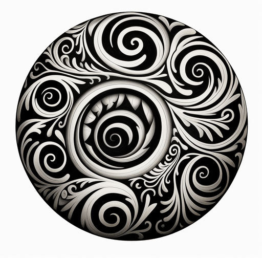 Polynesian tribal swirl tattoo design, hyper-detailed style