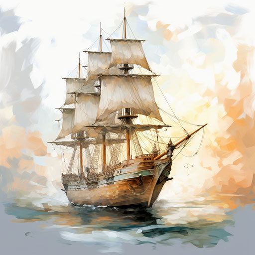 Pirate ship in Impressionistic Art on white background