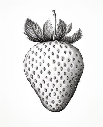 Fruit drawing of a strawberry, graphic black outlines style