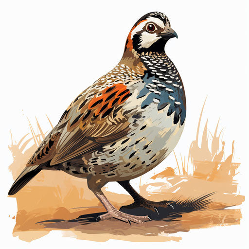 Quail illustration in the style of Chiaroscuro Art on white background