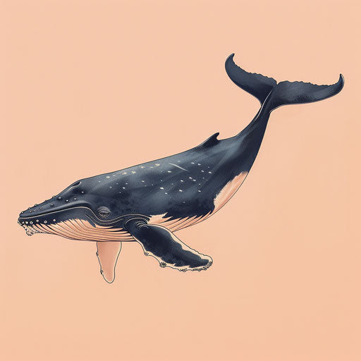 Realistic whale illustration on pastel peach background