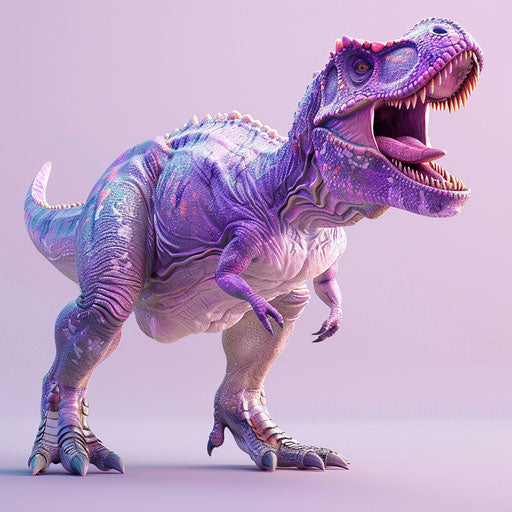 Realistic T-Rex on lavender background with gloss