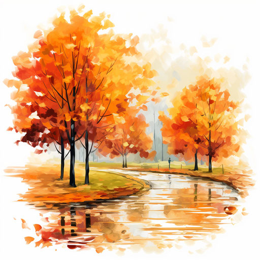 Fall clipart images in the style of oil painting, on a white background
