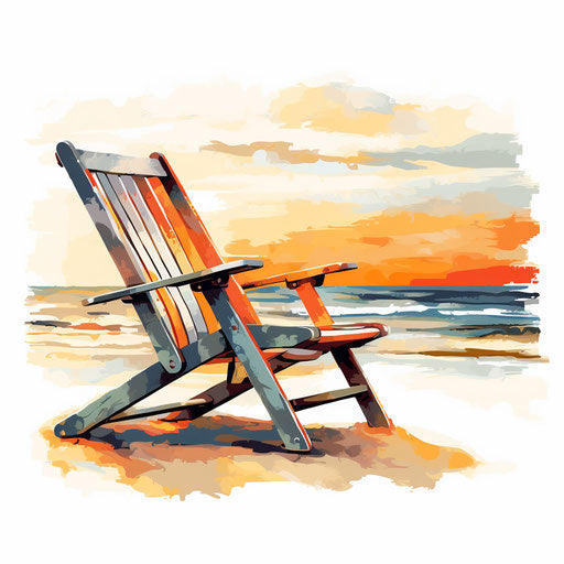 Beach chair in Impressionistic style, on white background