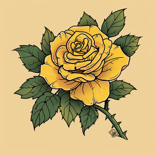 Vintage flat tattoo sketch of a yellow rose