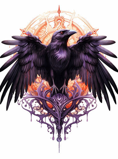 Crow with light purple and amber wings tattoo