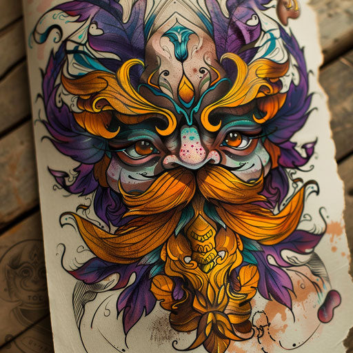 Neo-traditional tattoo sketch of a mustache