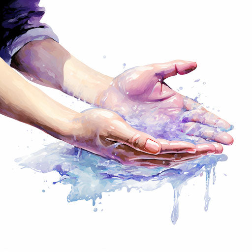 Handwashing illustration in the style of Impressionistic Art, on white background