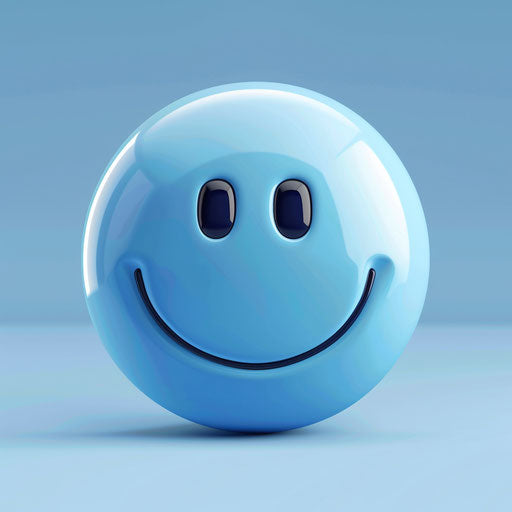 Happy clipart on flat blue background with light texture