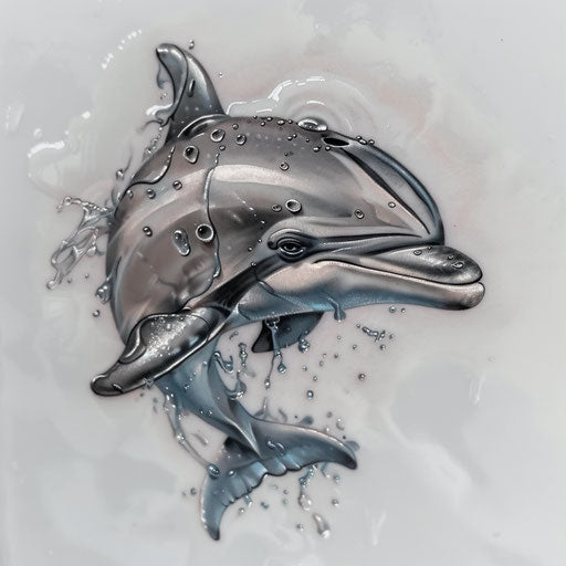 Hyper-realistic dolphin tattoo with water droplets