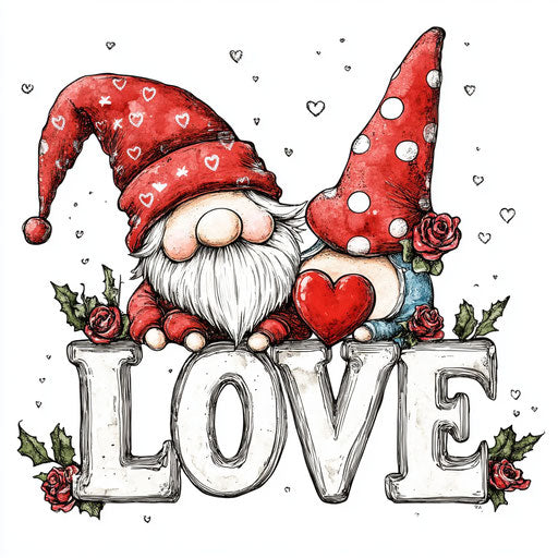 Valentine's Day, gnome with hearts and roses, cute design