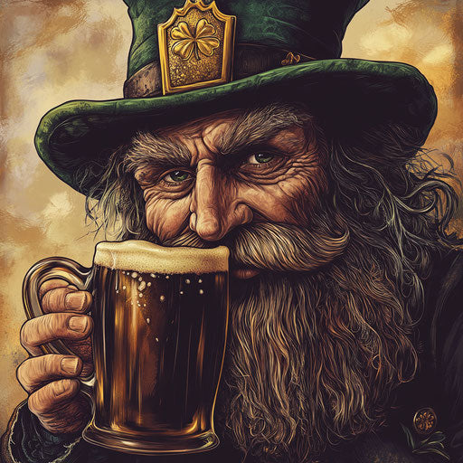 Illustration of an old leprechaun drinking beer for St. Patrick's Day