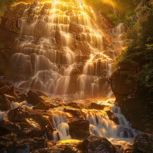 Ruby Falls with golden light and cascading water