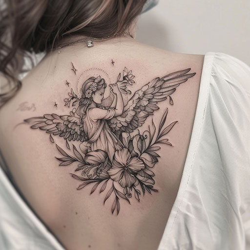 Nature-themed guardian angel tattoo