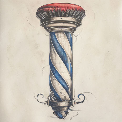 Classic American barber pole tattoo on white canvas