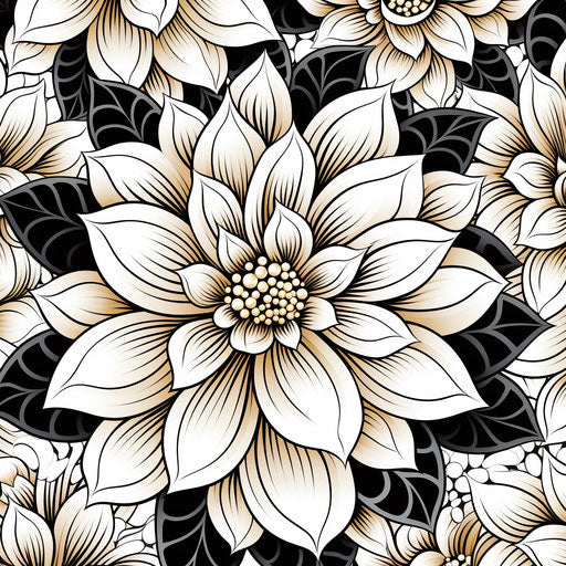 Black and white floral design coloring page, Indian motifs, zen influence
